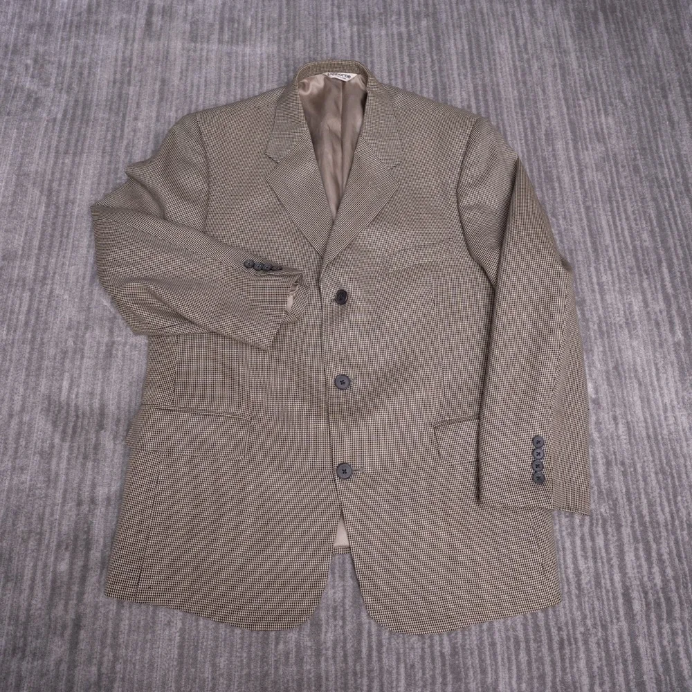 Claiborne Blazer Mens 42S Brown Excellent Worsted Wool Micro Houndstooth Coat